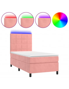 Letto a Molle con Materasso e LED Rosa 90x190 cm in Velluto