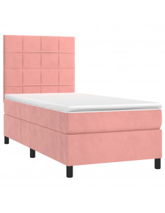 Letto a Molle con Materasso e LED Rosa 90x190 cm in Velluto 2