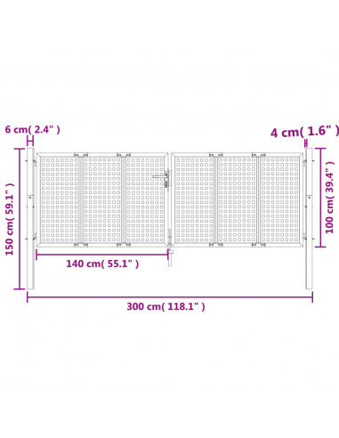Cancello Giardino Antracite 300x150 cm in Acciaio