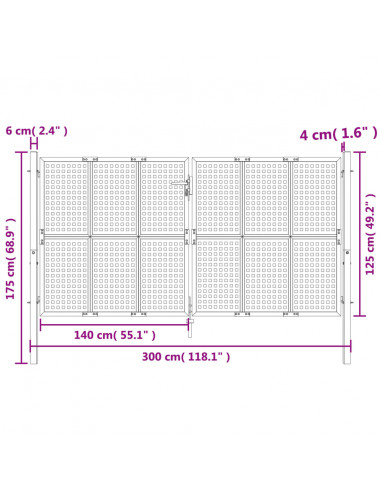 Cancello da Giardino Antracite 300x125 cm in Acciaio