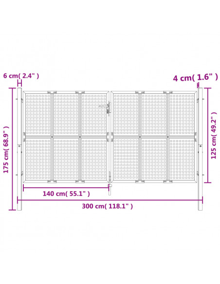 Cancello da Giardino Antracite 300x125 cm in Acciaio