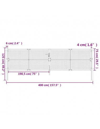 Cancello da Giardino Antracite 400x125 cm in Acciaio