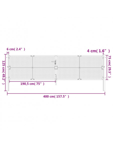 Cancello da Giardino Antracite 400x125 cm in Acciaio