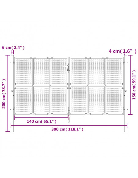Cancello Giardino Antracite 300x200 cm in Acciaio