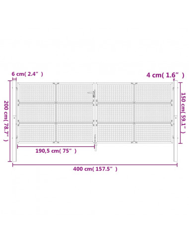 Cancello Giardino Antracite 400x200 cm in Acciaio
