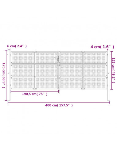 Cancello da Giardino Antracite 400x125 cm in Acciaio