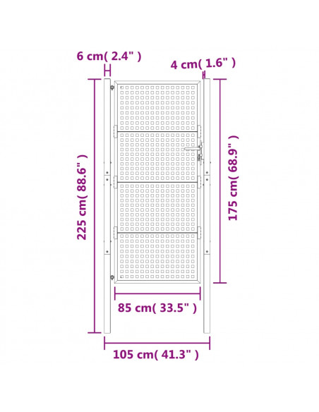 Cancello Giardino Antracite 105x225 cm in Acciaio