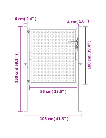 Cancello Giardino Antracite 105x125 cm in Acciaio