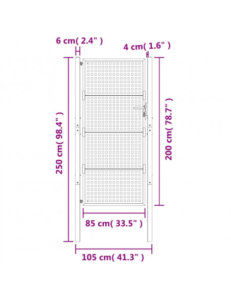 Cancello Giardino Antracite 105x250 cm in Acciaio