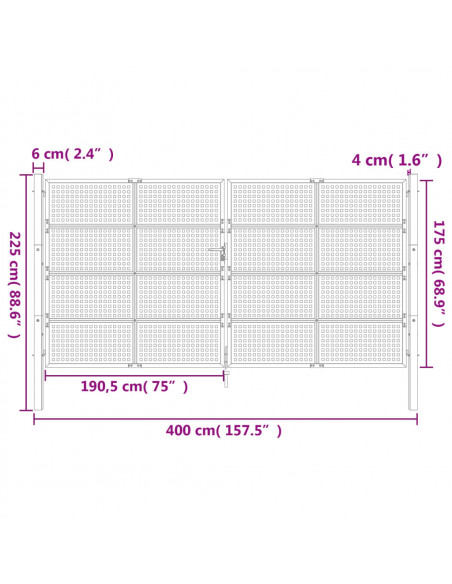 Cancello Giardino Antracite 400x225 cm in Acciaio
