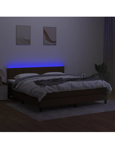Letto a Molle Materasso e LED Marrone Scuro 160x200 cm Tessuto