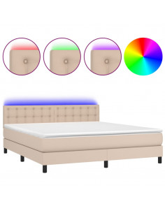 Giroletto Molle Materasso e LED Cappuccino 160x200cm Similpelle