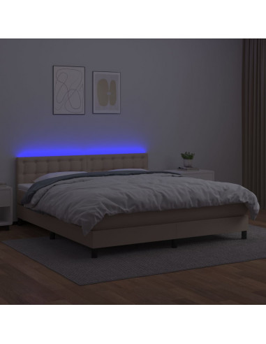 Giroletto Molle Materasso e LED Cappuccino 160x200cm Similpelle