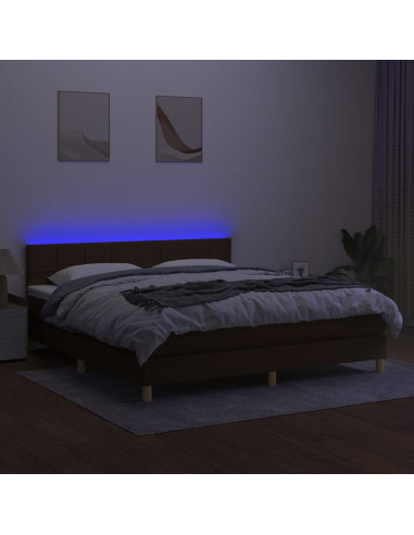 Letto a Molle Materasso e LED Marrone Scuro 160x200 cm Tessuto