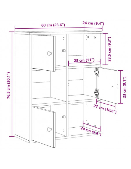 Libreria Legno Vecchio 60x24x76,5 cm in Legno Multistrato