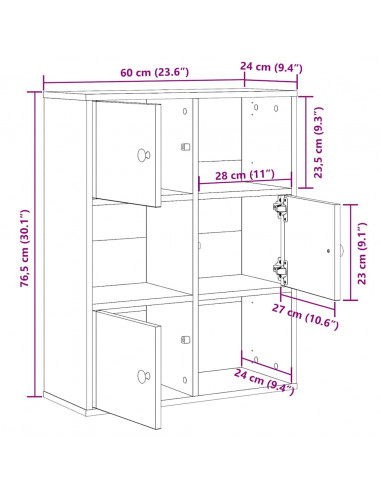 Libreria Rovere Nero 60x24x76,5 cm in Legno Multistrato