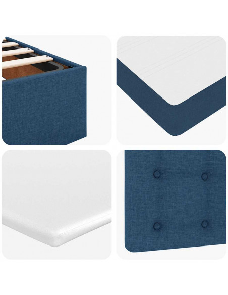 Struttura Letto Pouf con Materasso Blu 140x200cm in Tessuto
