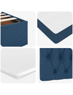 Struttura Letto Pouf con Materasso Blu 140x200cm in Tessuto