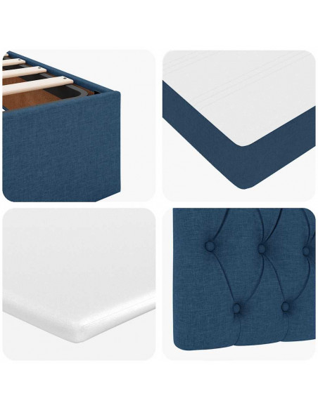 Struttura Letto Pouf con Materasso Blu 140x200cm in Tessuto