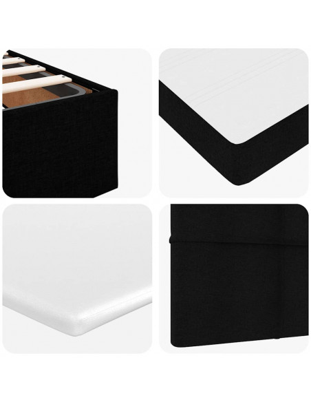 Struttura Letto Pouf con Materasso Nero 140x200 cm in Tessuto