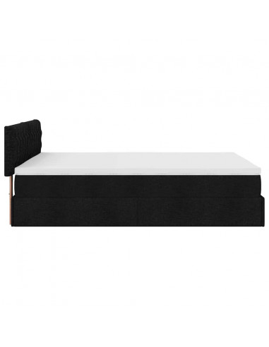 Struttura Letto Pouf con Materasso Nero 140x200 cm in Tessuto