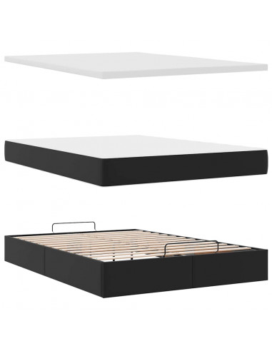 Struttura Letto Pouf con Materasso Nero 140x200 cm Similpelle