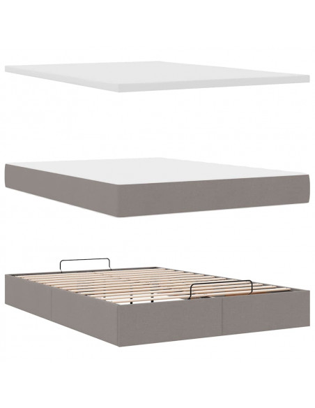 Struttura Letto Pouf con Materasso Tortora 140x200cm in Tessuto