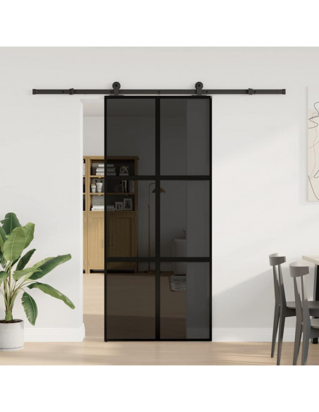Porta Scorrevole Ferramenta 90x205 cm Vetro Temperato Alluminio