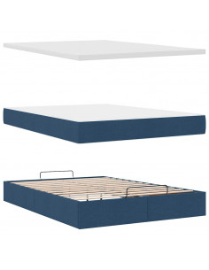 Struttura Letto Pouf con Materasso Blu 140x200cm in Tessuto 2