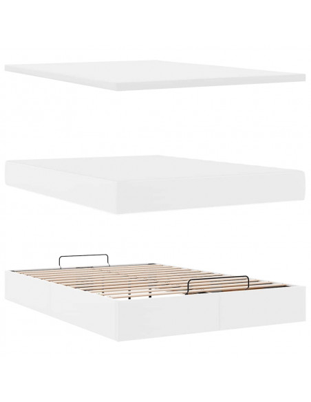 Struttura Letto Pouf con Materasso Bianco 140x200 cm Similpelle