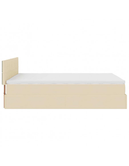 Struttura Letto Pouf con Materasso Crema 140x200 cm in Tessuto