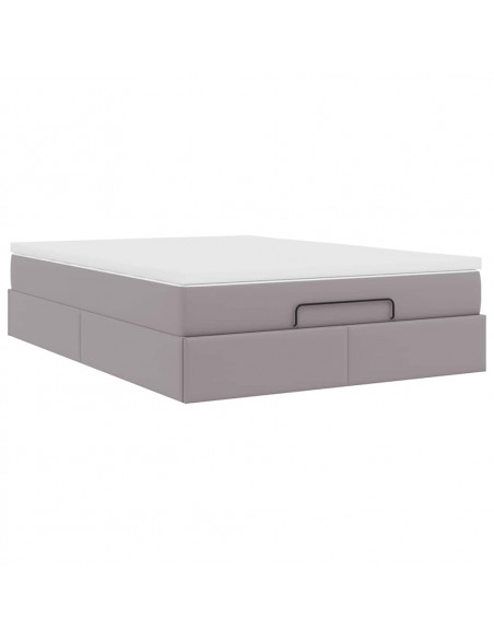 Struttura Letto Pouf con Materasso Grigio 140x200 cm Similpelle