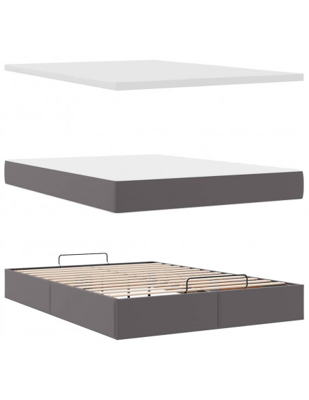 Struttura Letto Pouf con Materasso Grigio 140x200 cm Similpelle