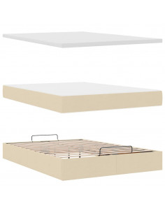Struttura Letto Pouf con Materasso Crema 140x200 cm in Tessuto 2