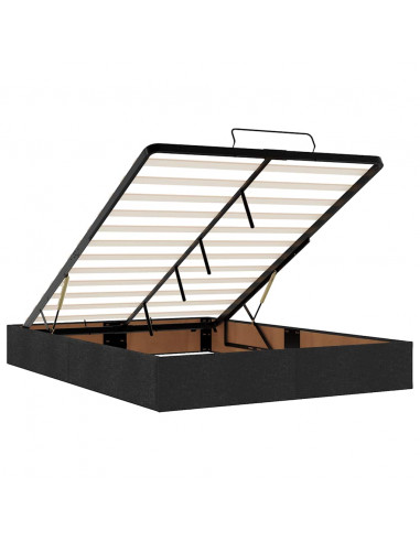 Struttura Letto Pouf con Materasso Nero 140x200 cm in Tessuto