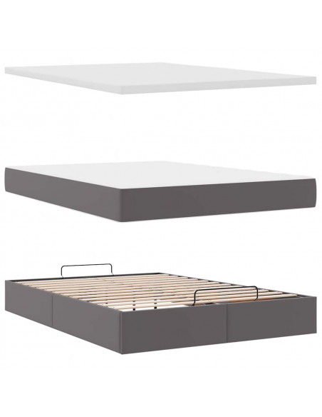 Struttura Letto Pouf con Materasso Grigio 140x200 cm Similpelle