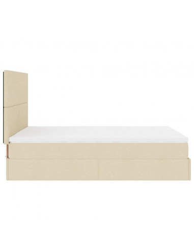 Struttura Letto Pouf con Materasso Crema 140x200 cm in Tessuto