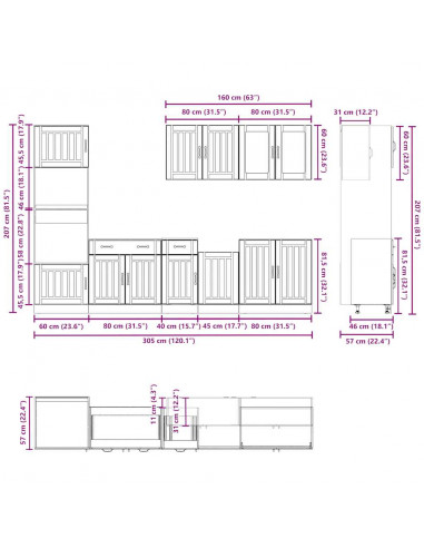 Set Mobili da Cucina 7 pz Kalmar Neri Legno Multistrato