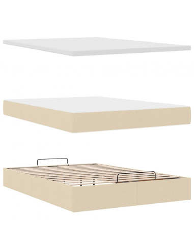 Pouf Letto con Materasso Crema 140x200 cm in Tessuto