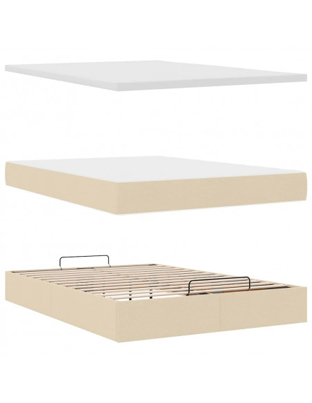 Pouf Letto con Materasso Crema 140x200 cm in Tessuto
