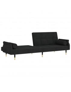Divano Letto con Cuscini Nero in Velluto