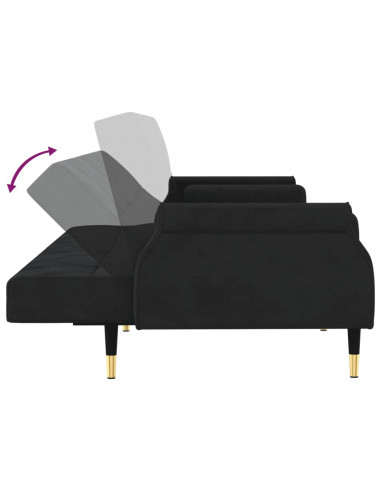 Divano Letto con Cuscini Nero in Velluto