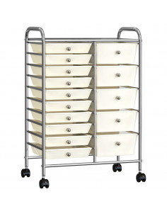Carrello Portaoggetti XXL con 15 Cassetti Bianco in Plastica