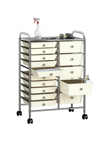 Carrello Portaoggetti XXL con 15 Cassetti Bianco in Plastica