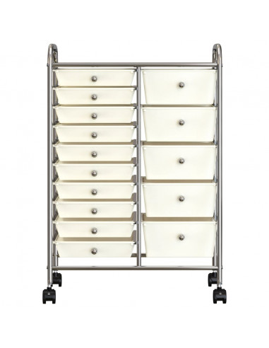 Carrello Portaoggetti XXL con 15 Cassetti Bianco in Plastica