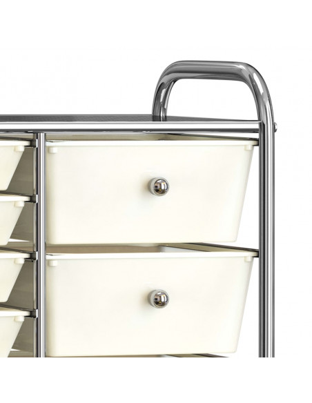 Carrello Portaoggetti XXL con 15 Cassetti Bianco in Plastica