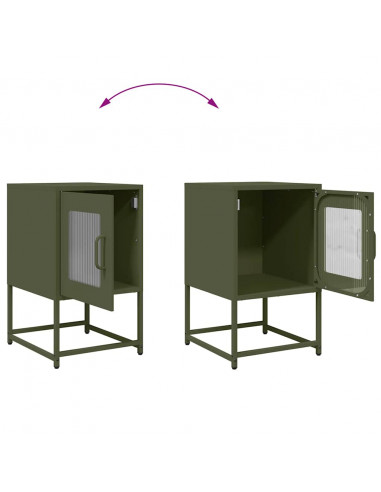 Comodino Verde Oliva 36x39x60,5 cm in Acciaio Laminato a Freddo