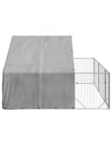 Cuccia per Cani da Esterno con Recinto 3x3x1,9m Acciaio Zincato