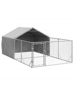 Cuccia per Cani da Esterno con Recinto 4x2x1,5m Acciaio Zincato