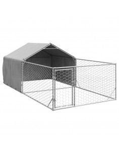 Cuccia per Cani da Esterno con Recinto 5x2x1,5m Acciaio Zincato